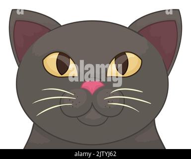 Joli portrait de chat Chartreux de style dessin animé, en regardant vers le haut. Illustration de Vecteur