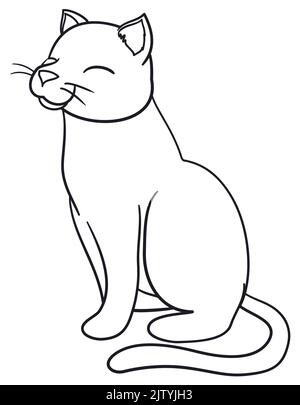 Fierté et heureux chat debout avec les yeux fermés dans le style des contours, aux activités de coloriage. Illustration de Vecteur
