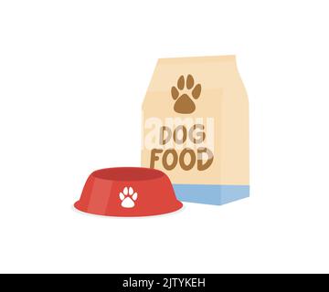 Sac de nourriture pour animaux de compagnie et logo de bol alimentaire. Design et illustration de l'emballage d'alimentation pour sac à nourriture sèche pour chien chat. Illustration de Vecteur
