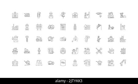 Illustration du concept de construction, icônes linéaires, jeu de panneaux linéaires, collection de vecteurs Illustration de Vecteur