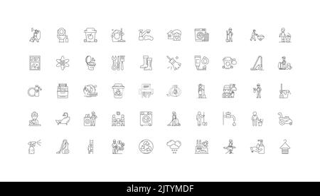 Illustration du concept de nettoyage, icônes linéaires, jeu de panneaux linéaires, collection de vecteurs Illustration de Vecteur