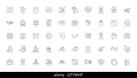 Illustration du concept d'intelligence artificielle, icônes linéaires, ensemble de signes de ligne, collection de vecteurs Illustration de Vecteur