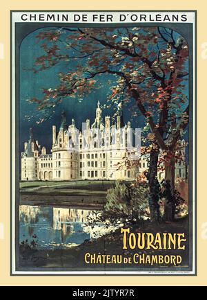 Vintage Château de Chambord French Railway Travel Poster chemin de fer d'Orléans Touraine - Tauzin Louis (1910) France Banque D'Images