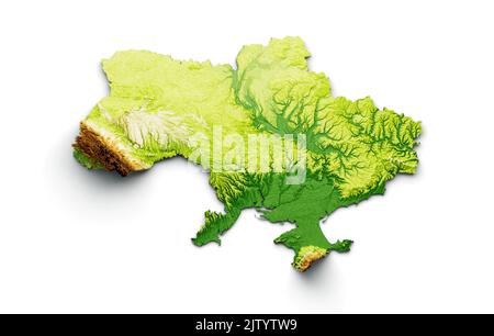 Une illustration de 3D de l'Ukraine carte de la géologie du sol coupe transversale avec l'herbe verte sur la surface blanche Banque D'Images