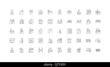 Idées de stockage, icônes linéaires, jeu de panneaux de ligne, collection de vecteurs Illustration de Vecteur
