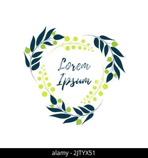 Couronne à fleurs dessinées à la main avec coeur et feuilles. Cadre triangulaire botanique pour monogramme, logo de mariage, invitation, carte postale, et plus encore. Décoration vintage Illustration de Vecteur