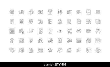 Illustration du concept de programme, icônes linéaires, jeu de signes de ligne, collection de vecteurs Illustration de Vecteur