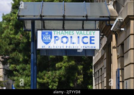 Panneau représentant le poste de police de St Aldates dans la ville d'Oxford Banque D'Images