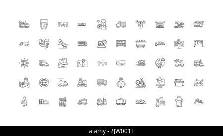 Idées logistiques, icônes linéaires, jeu de panneaux de ligne, collection de vecteurs Illustration de Vecteur