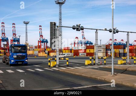 Entrée et sortie pour les camions à la zone douanière, Eurogate Bremerhaven Banque D'Images