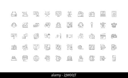 Idées de médias de masse, icônes linéaires, jeu de signes de ligne, collection de vecteurs Illustration de Vecteur