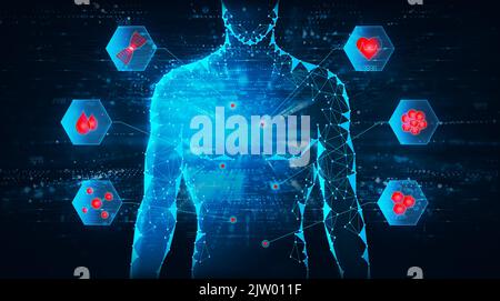 Découverte de biomarqueurs à des fins diagnostiques et médicales pronostiques ou prédictives - progrès de la médecine de précision et personnalisée - Illust conceptuel Banque D'Images