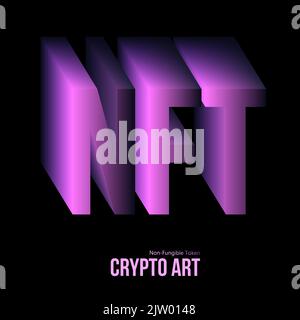 Abréviation violette NFT texte d'une illustration de 3D non fongible token crypto art sur fond noir. Crypto-monnaie vectorielle Illustration de Vecteur