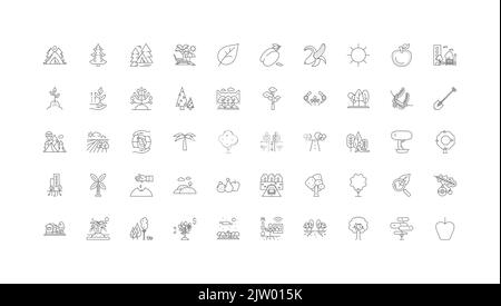 Illustration de concept d'arbres, icônes linéaires, jeu de signes de ligne, collection de vecteurs Illustration de Vecteur