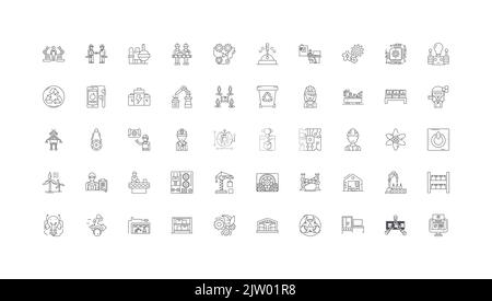 Idées d'ingénierie, icônes linéaires, jeu de panneaux linéaires, collection de vecteurs Illustration de Vecteur