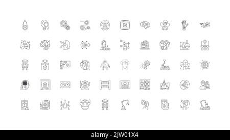 Idées de technologies de l'avenir, icônes linéaires, jeu de panneaux de ligne, collection de vecteurs Illustration de Vecteur
