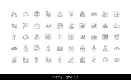 Illustration de concept de gouvernement, icônes linéaires, jeu de panneaux de ligne, collection de vecteurs Illustration de Vecteur