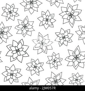 Motif noir et blanc sans couture avec contour des fleurs pointettia. Illustration de Vecteur