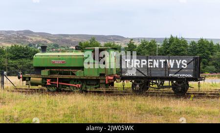 Nora, l'un des anciens trains à vapeur utilisés dans les mines de charbon de Blaenavon, qui est maintenant un centre du patrimoine mondial au pays de Galles, a été pris le 28th juillet 2022. Banque D'Images