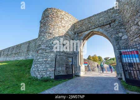 Entrée du château de Devin - porte Moravie de l'Ouest - Bratislava, Slovaquie Banque D'Images