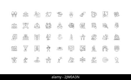 Idées d'objectifs, icônes linéaires, jeu de panneaux de ligne, collection de vecteurs Illustration de Vecteur