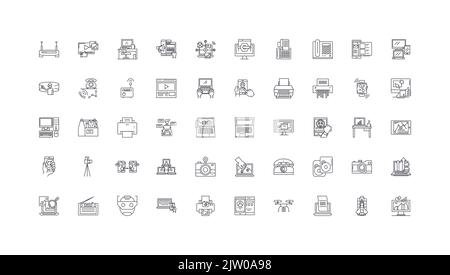 Idées de matériel, icônes linéaires, jeu de panneaux de ligne, collection de vecteurs Illustration de Vecteur