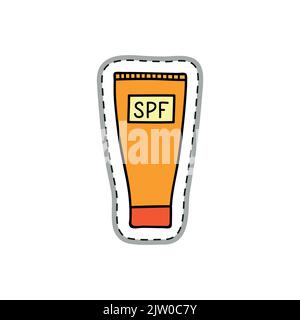 Autocollant ou patch de tube de crème SPF en forme de caniche isolé sur fond blanc. Illustration de Vecteur