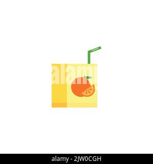 Jus de fruit plat coloré dans une boîte en carton isolée sur fond blanc. Illustration de Vecteur