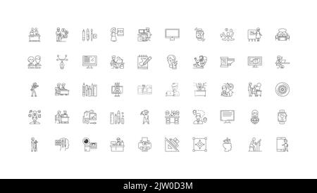 Idées de concepteur, icônes linéaires, jeu de panneaux de ligne, collection de vecteurs Illustration de Vecteur
