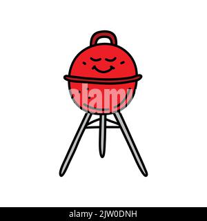 Un adorable brazier barbecue avec un visage souriant isolé sur fond blanc. Drôle de caractère de nourriture. Illustration de Vecteur