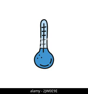 Thermomètre de couleur Doodle avec température froide isolé sur fond blanc. Illustration de Vecteur