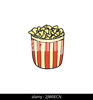 Porte-pop-corn coloré dessiné à la main, isolé sur fond blanc. Illustration de Vecteur