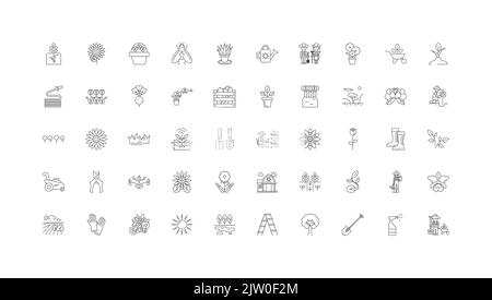 Illustration du concept de jardin, icônes linéaires, jeu de panneaux de ligne, collection de vecteurs Illustration de Vecteur