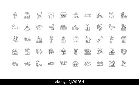 Idées d'agriculture, icônes linéaires, jeu de panneaux de ligne, collection de vecteurs Illustration de Vecteur
