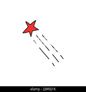 Doodle rouge chute étoile isolée sur fond blanc. Illustration de Vecteur