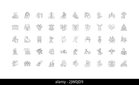 Idées de performance, icônes linéaires, jeu de panneaux de ligne, collection de vecteurs Illustration de Vecteur