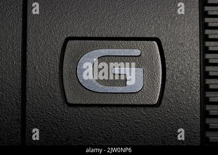 Marque G sur l'objectif Sony SEL70350G Banque D'Images