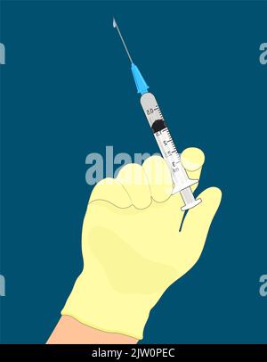 Il est temps de se faire vacciner. Concept plat d'une seringue avec un vaccin. La main du médecin tient une seringue. Isolé. Banque D'Images
