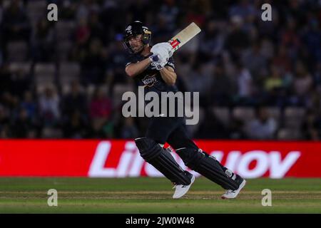 Southampton, Royaume-Uni. 02nd septembre 2022. Phil Salt des originaux de Manchester lors du match des cent originaux de Manchester contre London Spirit Men à l'Ageas Bowl, Southampton, Royaume-Uni, 2nd septembre 2022 (photo de Ben Whitley/News Images) à Southampton, Royaume-Uni, le 9/2/2022. (Photo de Ben Whitley/News Images/Sipa USA) crédit: SIPA USA/Alay Live News Banque D'Images