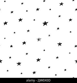 Motif noir et blanc sans couture avec étoiles abstraites en forme de doodle. Illustration de Vecteur