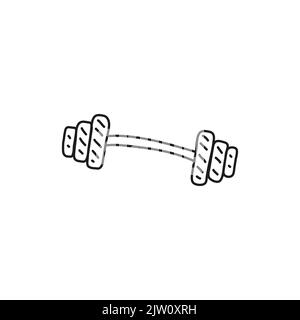 Icône barbell de contour Doodle isolée sur fond blanc. Illustration de Vecteur