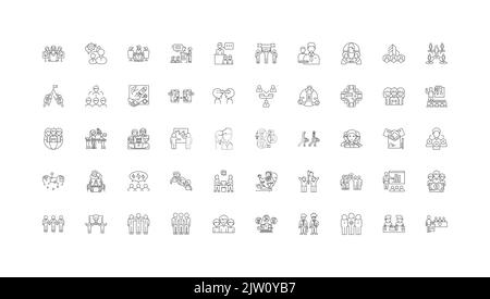 Illustration du concept de réunion, icônes linéaires, jeu de panneaux de ligne, collection de vecteurs Illustration de Vecteur