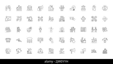 Illustration de concept publicitaire, icônes linéaires, ensemble de panneaux de ligne, collection de vecteurs Illustration de Vecteur