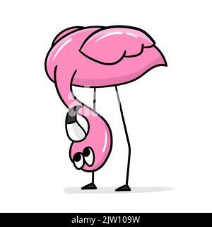Mignon dessin animé flamants avec tête à l'envers. Style dessiné à la main. Élément pour le design des enfants. L'un des jeux Illustration de Vecteur