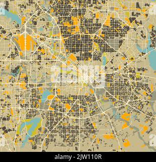 Plan de la ville de Dallas, Texas, États-Unis Illustration de Vecteur