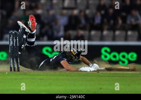 Southampton, Royaume-Uni. 02nd septembre 2022. Tom Lammonby des Manchester Originals lors du match des cent Manchester Originals vs London Spirit Men au Ageas Bowl, Southampton, Royaume-Uni, 2nd septembre 2022 (photo de Ben Whitley/News Images) à Southampton, Royaume-Uni, le 9/2/2022. (Photo de Ben Whitley/News Images/Sipa USA) crédit: SIPA USA/Alay Live News Banque D'Images