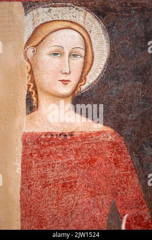 Fresque représentant la Sainte Vierge sur un mur à Pérouse Banque D'Images