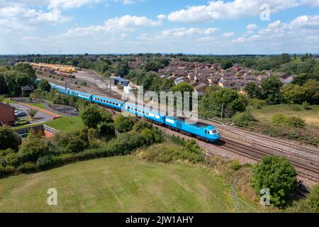 Blue Pullman, 43046 tnt 43049 avec un dépôt Locomotive Services à Gresty Lane shunt déplacer et retourner. 8th août 2022. Banque D'Images