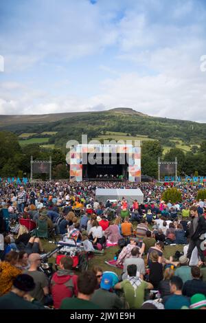 Vue générale de la scène principale du festival Green Man à Crickhowell, au pays de Galles, au Royaume-Uni. Banque D'Images