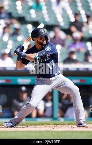DETROIT, mi - 1er SEPTEMBRE : les Mariners de Seattle désignent le batteur Mitch Haniger (17) lors d'un match contre les Tigers de Detroit le 1er septembre 2022 au Comerica Park à Detroit, Michigan. (Photo de Joe Robbins/image du sport) Banque D'Images